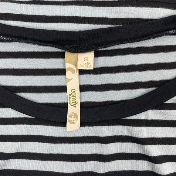 Comfy USA Batwing Striped Mini Jersey Dress Blue Black Super Soft Size S - Picture 7 of 7